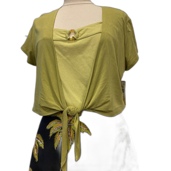 3 Piece McNaughton JPR Skirt 2 Top Set Tropical Palm Trees Sequins Green XL NEW - Picture 6 of 16